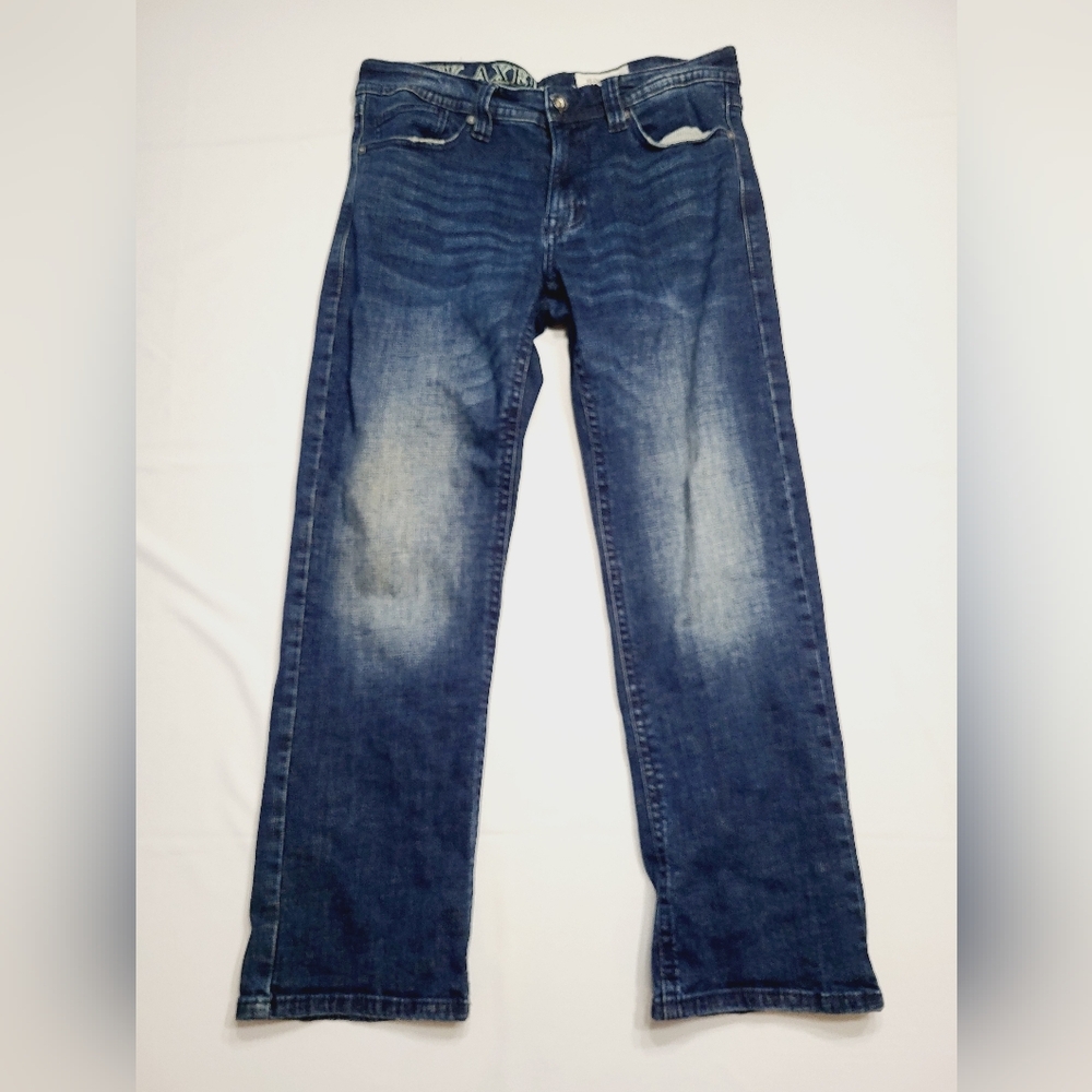 TK AXEL Men's Slim Boot Dark Blue Wash Distressed Faded Cotton Denim Jeans 32x30